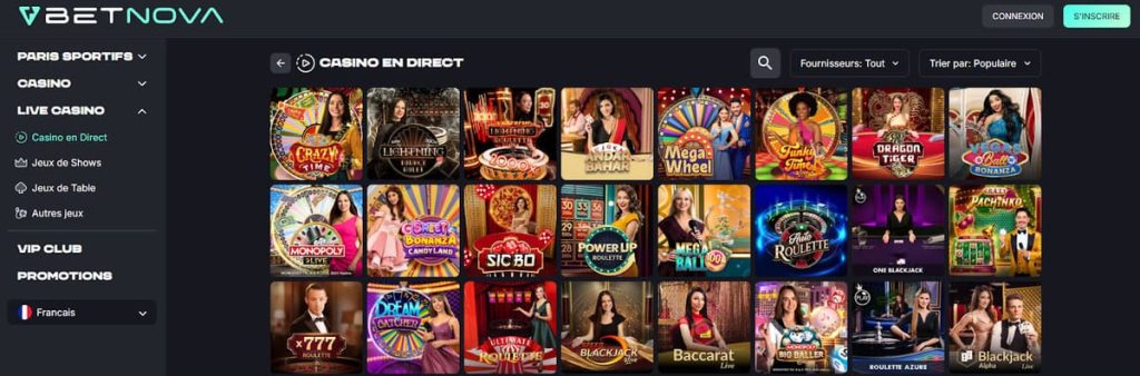 Betnova Casino jeux live