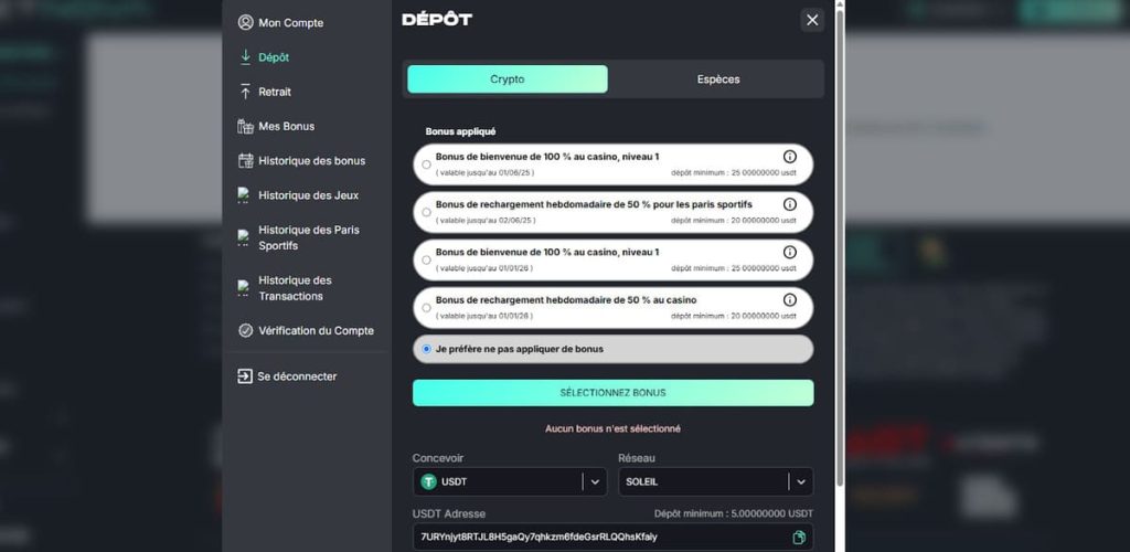 Betnova Casino moyens paiement dépôt