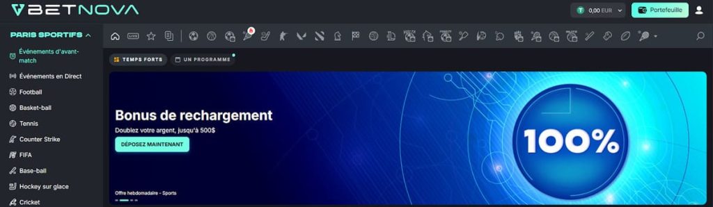 Betnova Casino page accueil